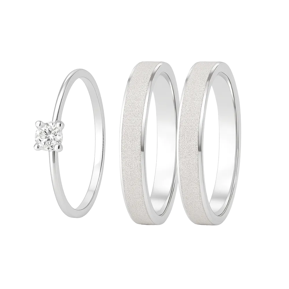 Alianças de Namoro 4mm Diamantado e Anel Solitário