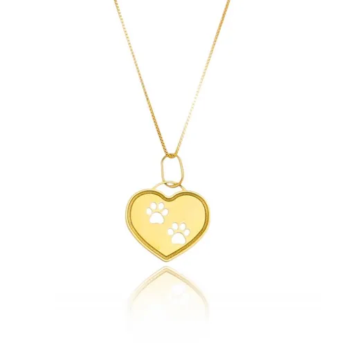 Pingente Ouro 18k Coração com Patinhas